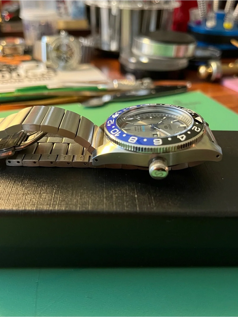 Blue-Bezel Stainless Steel Sports Automatic Watch